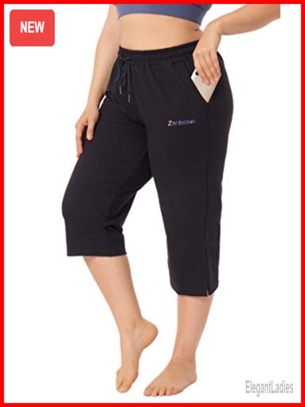 Plus Size Active Yoga Indoor Jersey Capri Walking Crop Pants with Pockets - Picture 1 of 6